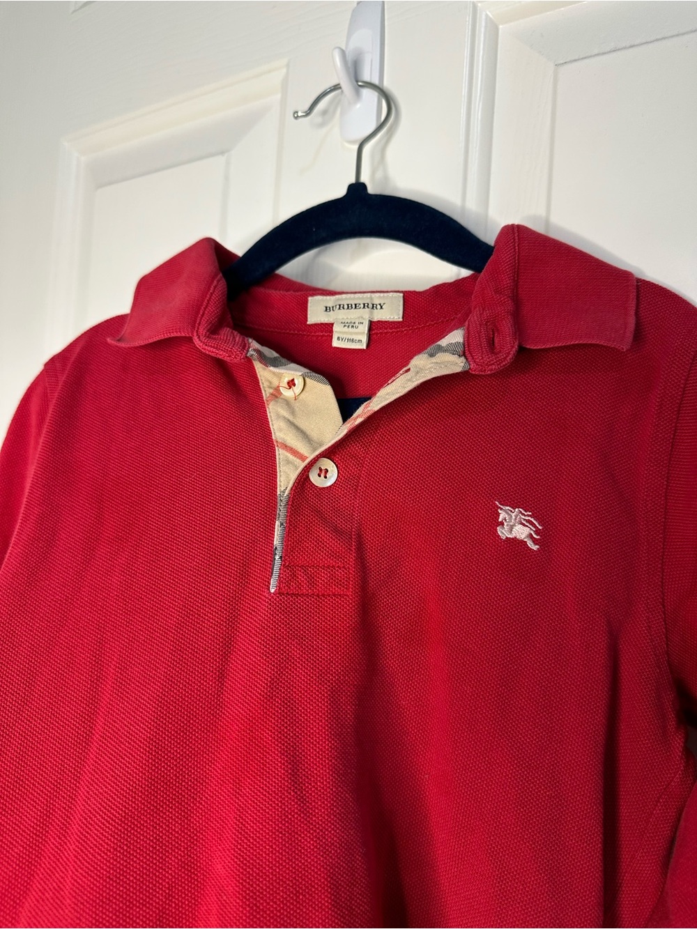Burberry Red White Logo Long Sleeve Polo Shirt Sz 6Y Streetwear Preppy Winter - Picture 5 of 10